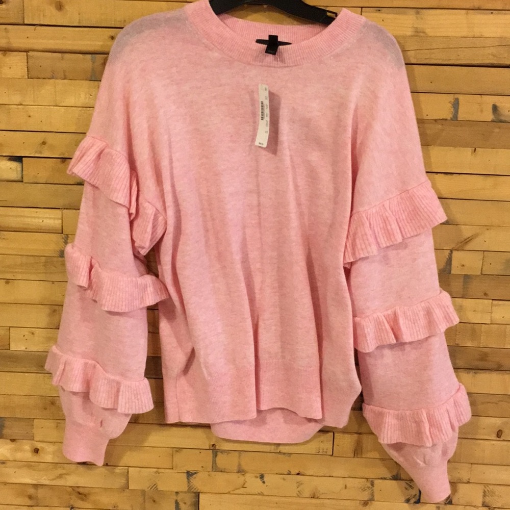 J Crew Pink Sweater with ruffles sleeves